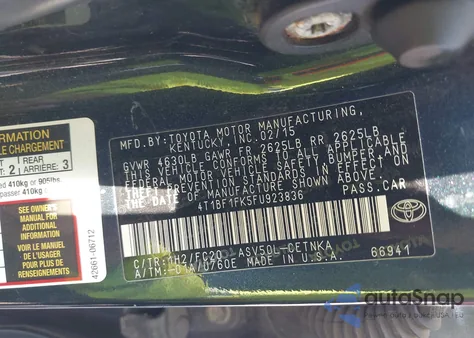 2015 Toyota Camry Le from USA, damaged, VIN 4T1BF1FK5FU923836